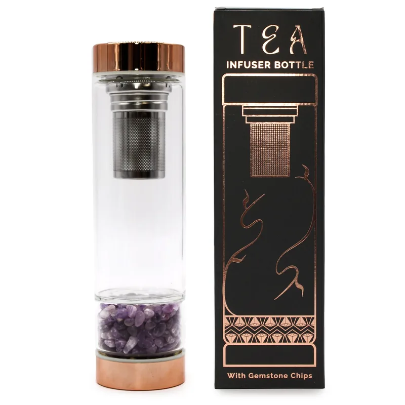 Crystal Glass Tè Infuser Bottle Rosa Oro Amethyst