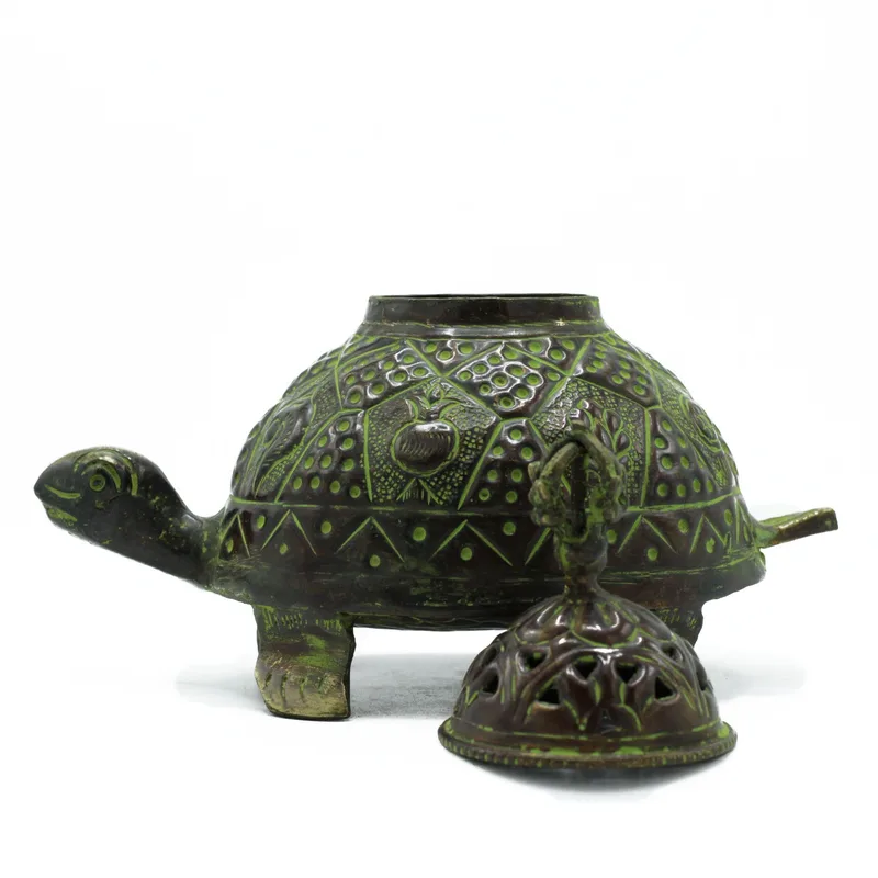 Brass Verdigris Tibetan Turtle Incenso Porta Lrg — foto 1
