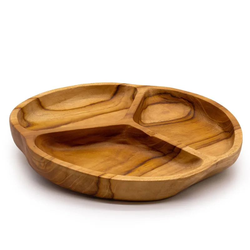 Smooth Teakwood Fruit Bowl Three Sections 30x4cm — foto 1