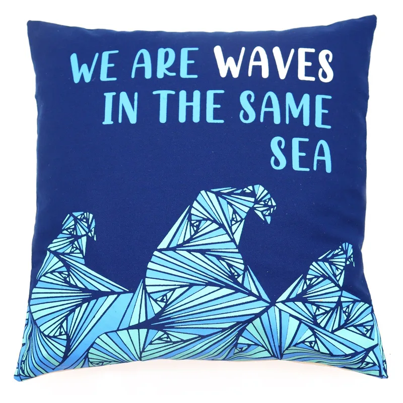 Printed Cotton Cushion Cover - We are Waves - Naturale — foto 3