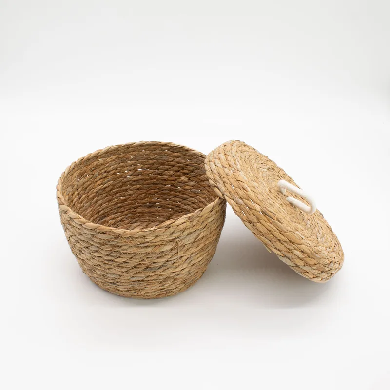 Seagrass & Cotton Round Baskets with Lids Naturale Set of 3 — foto 3