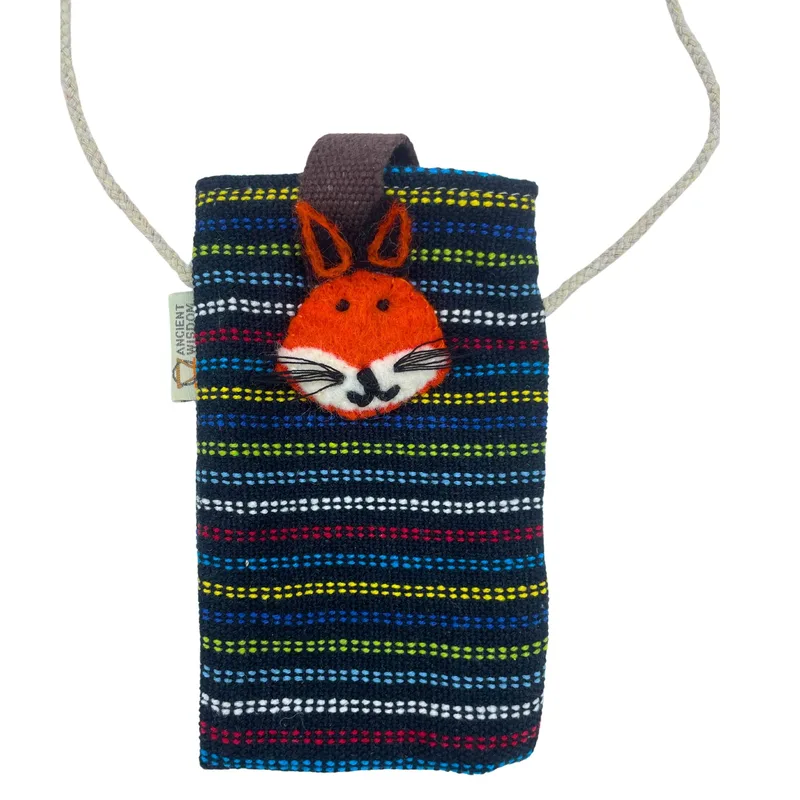 Phone Porta Bag Nero and Multi fox decor