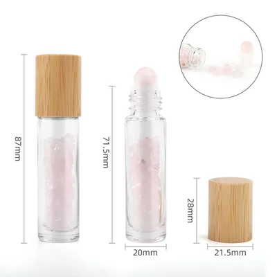 Olio Roller Bottiglia con Pietra Preziosa – Quarzo Rosa – Cappuccio in Legno + Punta Roller in Pietra Preziosa per Flacone da 5 ml – Quarzo Rosa — foto 2