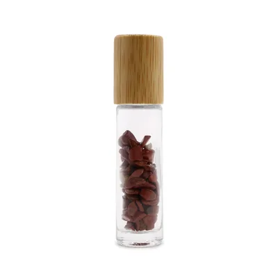 Olio Roller Bottiglia con Pietra Preziosa – Giada Rossa – Cappuccio in Legno + Punta Roller in Pietra Preziosa per Bottiglia da 5 ml – Giada Rossa — foto 1