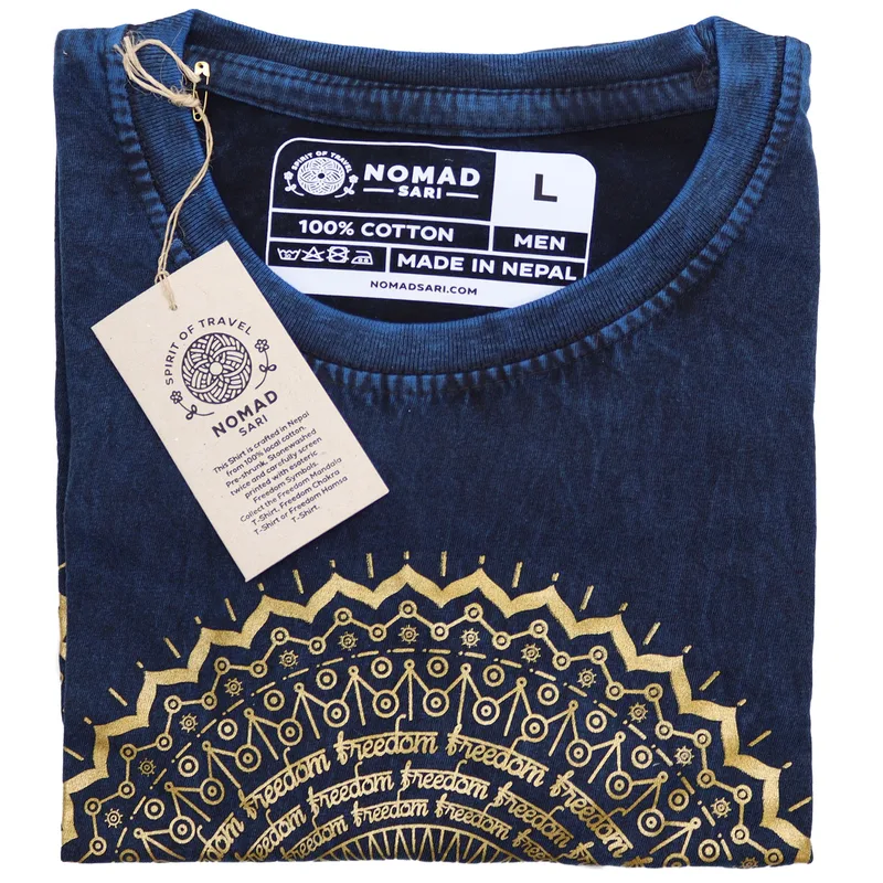 Nomad Sari Stonewashed Cotton T-Shirt – Mandala – Blu – Large — foto 3