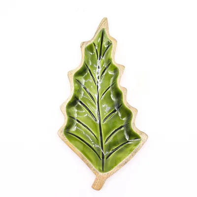 Lost in the Forrest Enamel Leaf Wooden Bowl 33x17cm