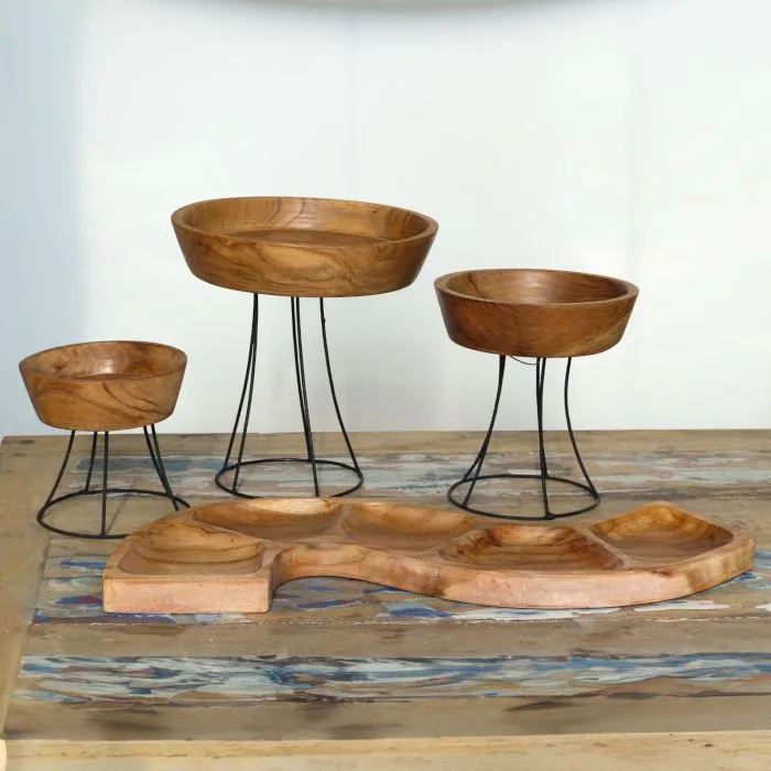 Set of 3 Elevated Teak Bowls — foto 1