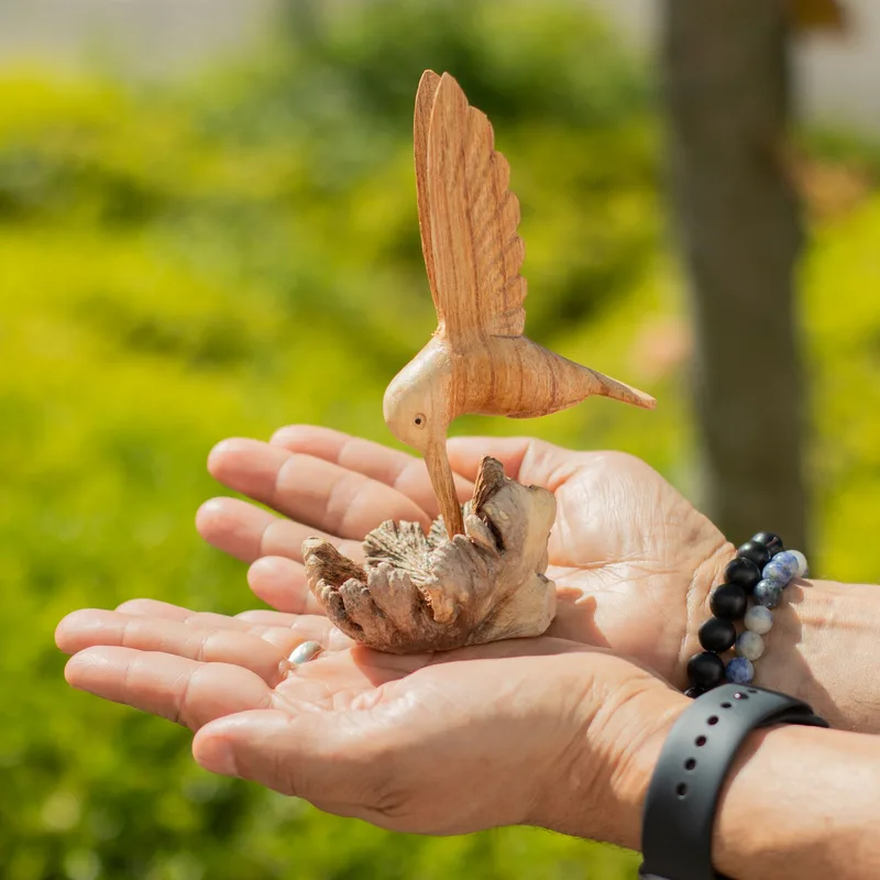 Fatto a mano Parasite Legno Art Carving Nectar Drinking Hummingbird — foto 1