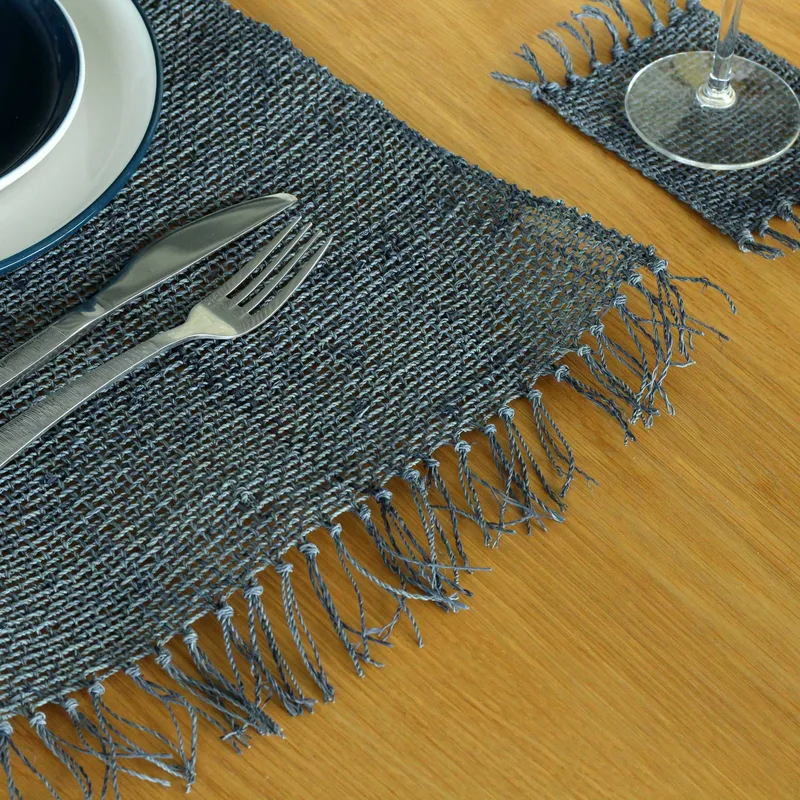Seagrass Fringe Naturale Placemat - Charcoal