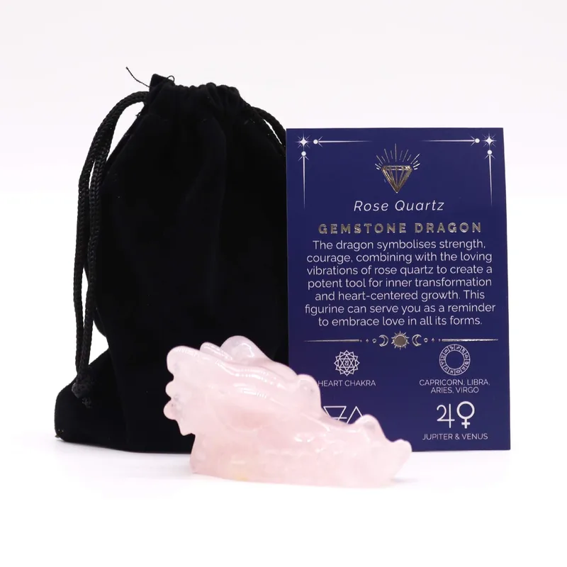 Gemstone Large Dragon Head- Rosa Quartz 60x30x35mm