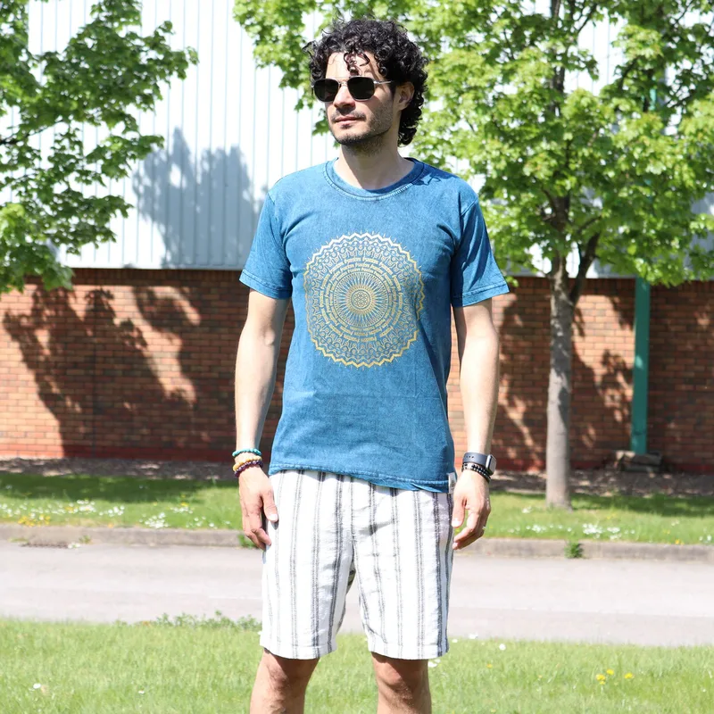 Nomad Sari Stonewashed Cotton T-Shirt – Mandala – Blu – Small — foto 1