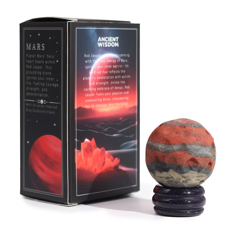 Red Jasper Planet on a Sola Goldstone Stand 40mm