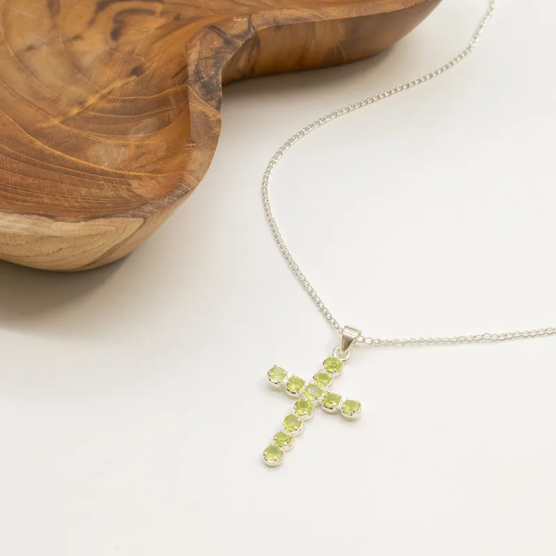 Indian Devotional Pendant Argento Plated Peridot Crucifix — foto 1