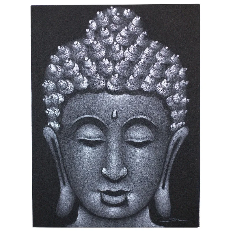 Buddah Painting Grey Sand Finish