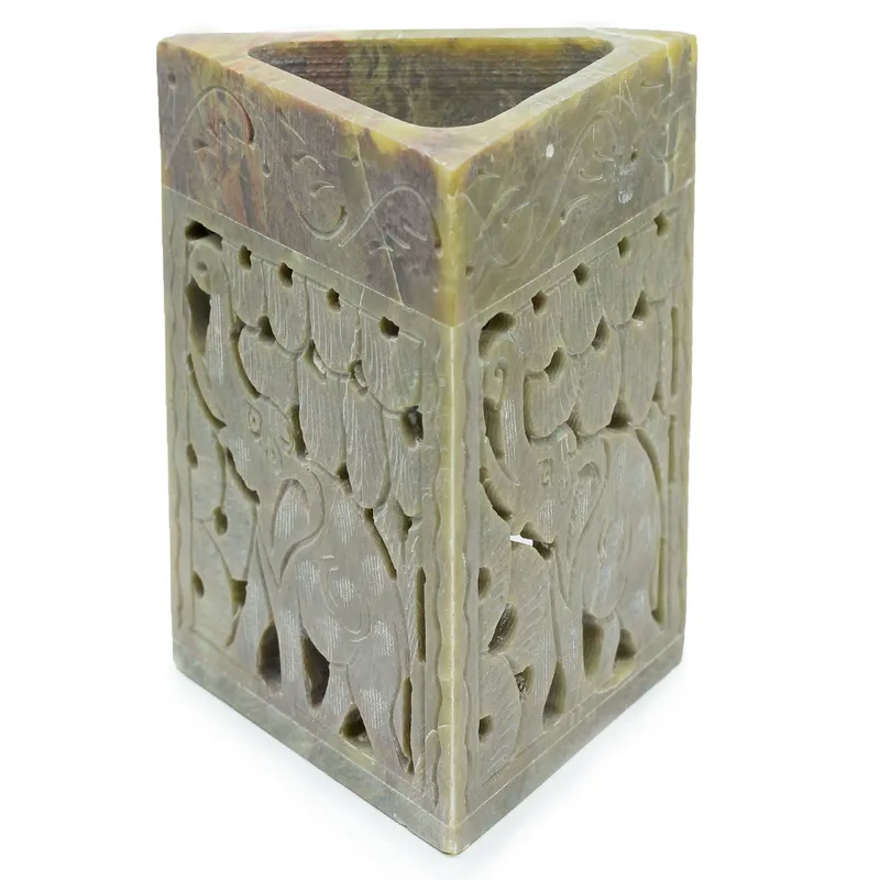 Triangle Soapstone Olio Bruciatore 11x9cm Elephant