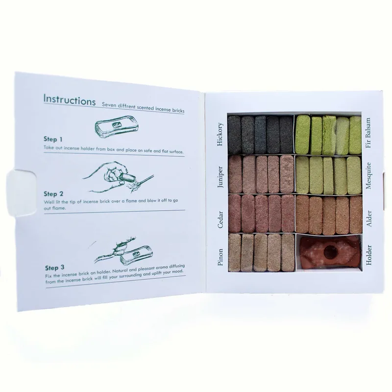 Display Set of 70 Incenso Smudge Bricks and Bruciatore 7 Earthy Himalaya Incenso