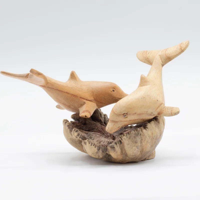 Fatto a mano Parasite Legno Art Carving Dolphins in Play — foto 3