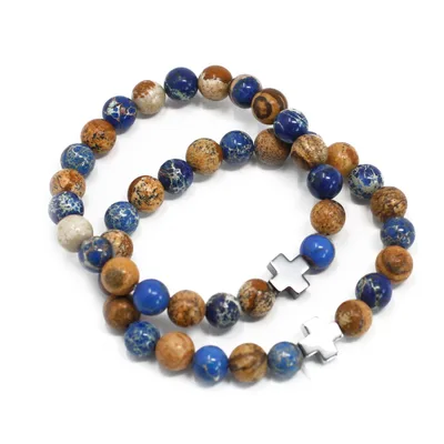 Set of 2 Gemstones Friendship Bracelets Support Sodalite & Picturestone — foto 5