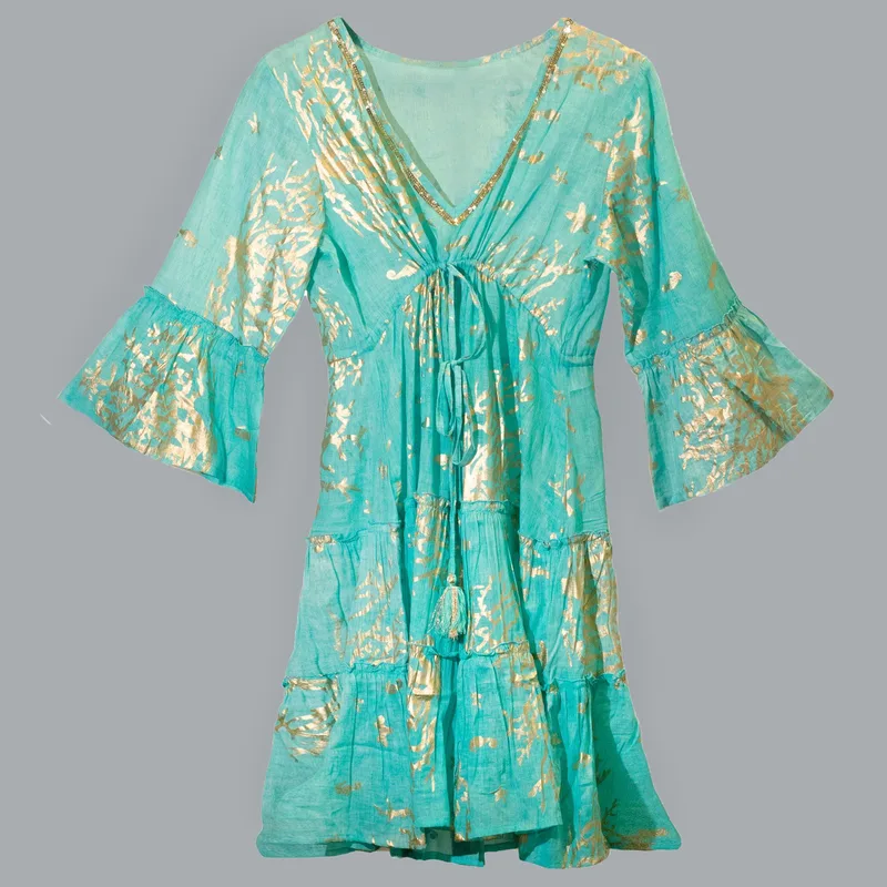 Nomad Sari On the Med Collection Dress Turquoise & Oro Coral Design — foto 5