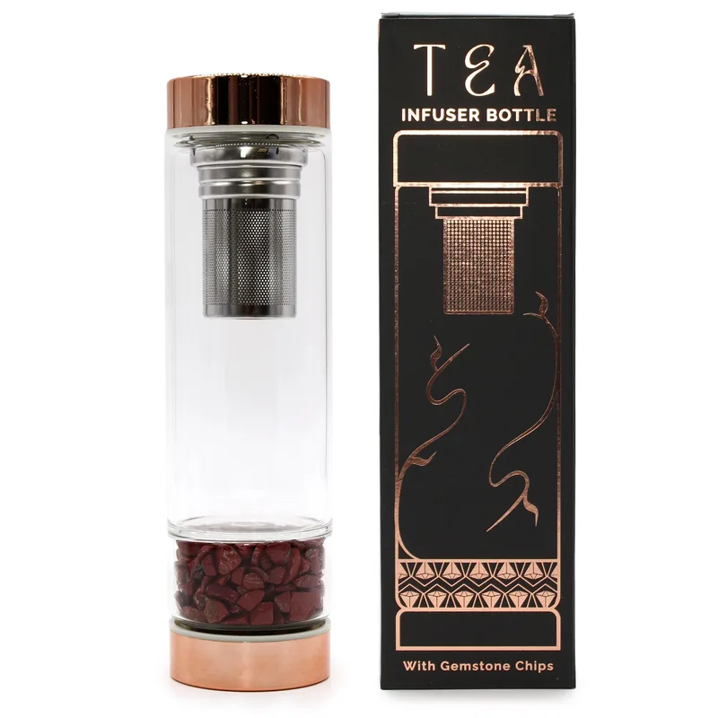 Crystal Glass Tè Infuser Bottle Rosa Oro Red Jasper — foto 3