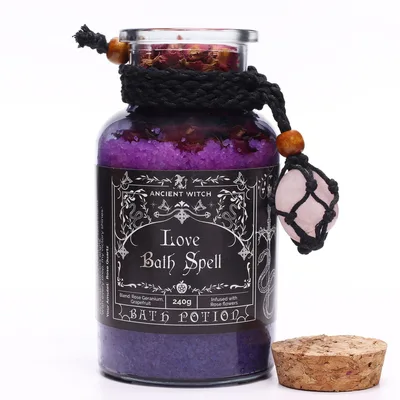 Ancient Witch Bagno Spell Potion & Rosa Quartz Crystal Amulet Love — foto 1