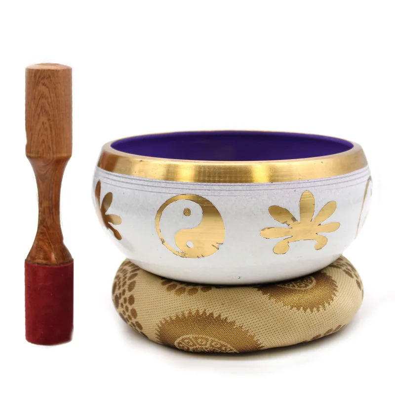 Lrg Yin & Yang Singing Bowl Set- White/Purple 14cm — foto 2