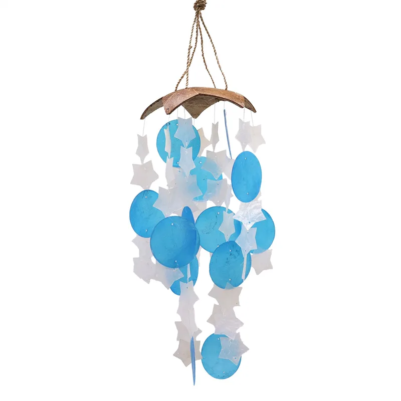 Coconut & Capiz Windchimes Blu and Bianco Stars 30cm