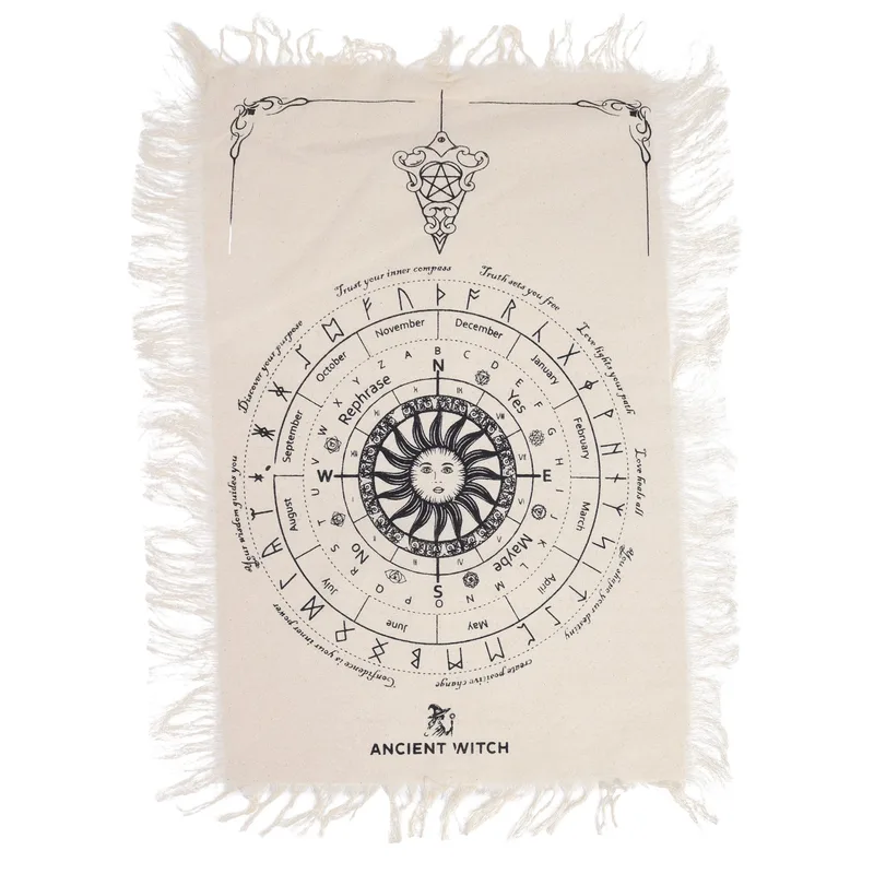 Ancient Witch Pendulum Divination Cloth - Sun Face - Naturale & Nero