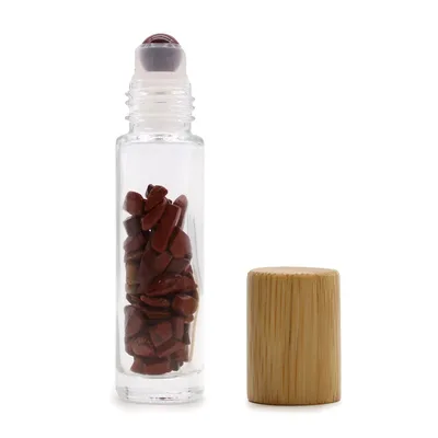Olio Roller Bottiglia con Pietra Preziosa – Giada Rossa – Cappuccio in Legno + Punta Roller in Pietra Preziosa per Bottiglia da 5 ml – Giada Rossa