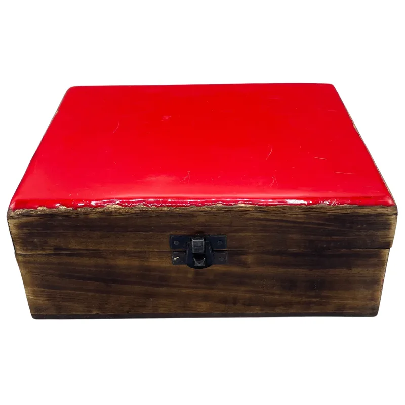 Large Ceramic Glazed Legno Scatola 20x15x7.5cm Red