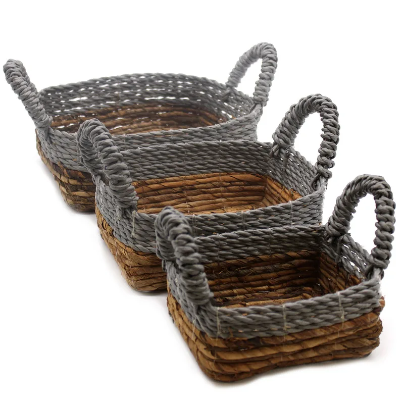 Banana Leaf & Abu-Abu Raffia Square Basket- Set of 3 — foto 5
