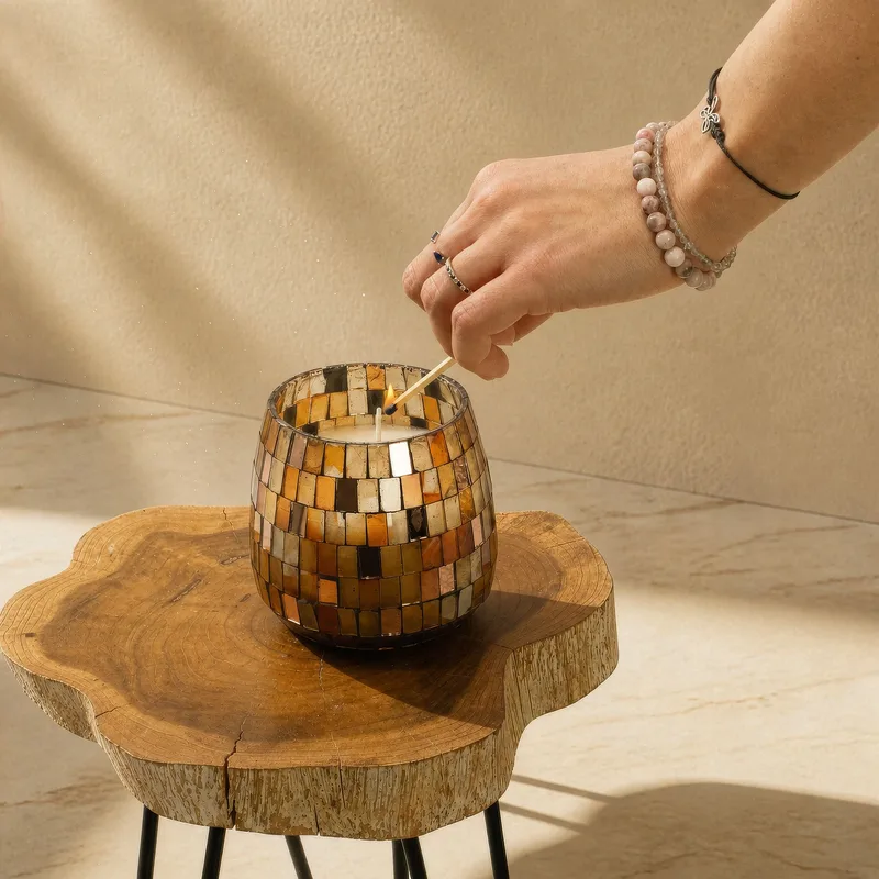 Medium Glass Jar Candele Ambra Mosaic — foto 2