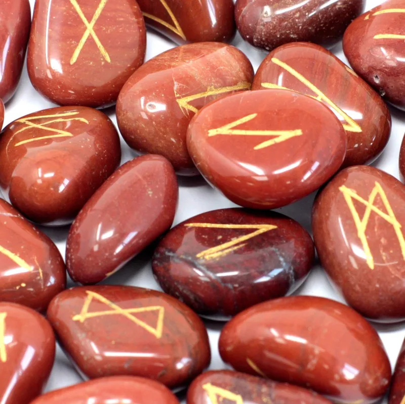 Runes Stone Set in Pouch Red Jasper
