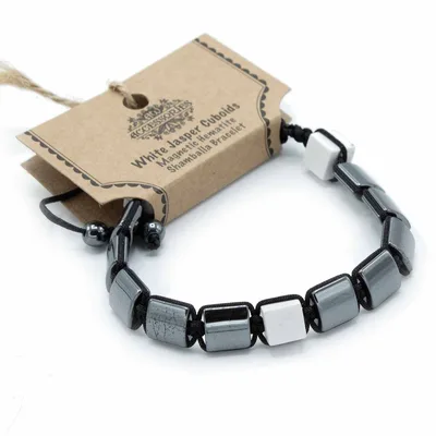 Bracciale Shamballa in Magnetite e Hematite - Cubi di Jaspe Bianco — foto 1