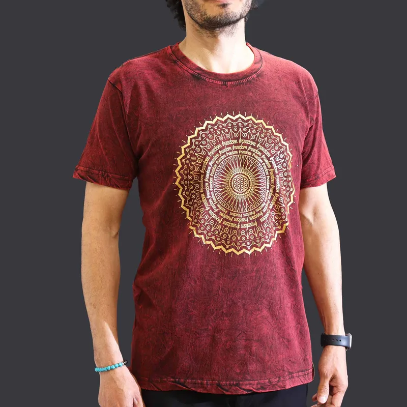 Nomad Sari Stonewashed Cotton T-Shirt Mandala Maroon Medium