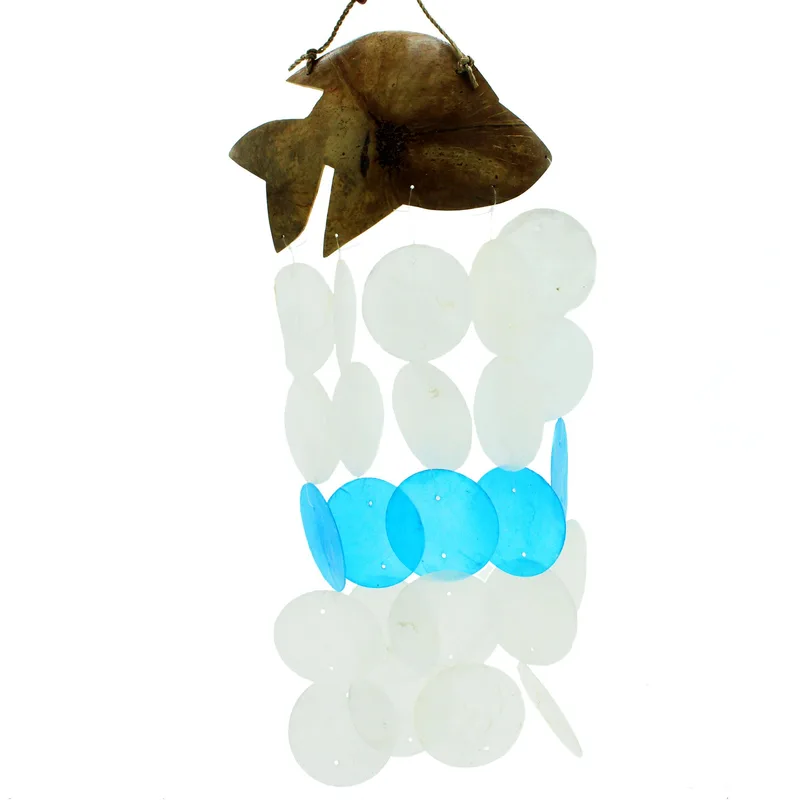 Coconut & Capiz Windchimes Blu Dolphins 30cm