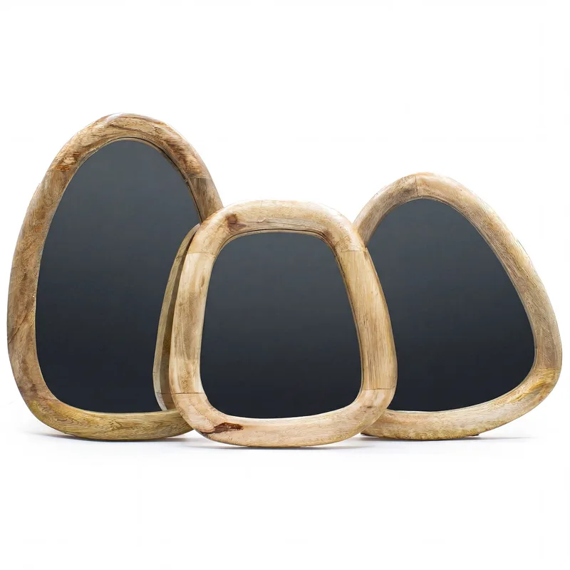 Set di 3 specchi a forma di pietra - finitura legno chiaro