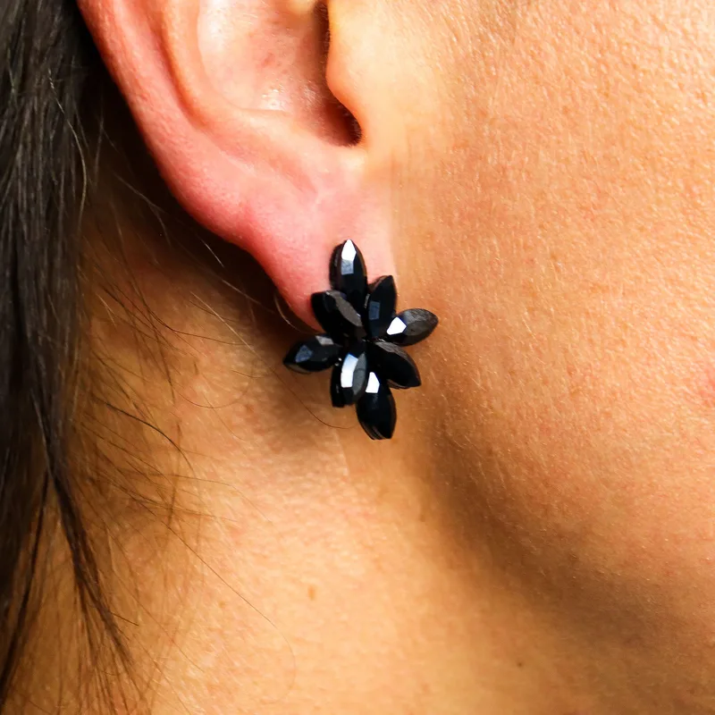 Jet Nero - Vintage Glass - Fiori - Earrings — foto 6