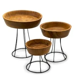 Set of 3 Elevated Teak Bowls