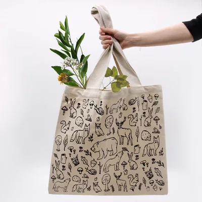 Big Cotton Shopping Bag - 38x42cm - Forest Life - 10oz — foto 1