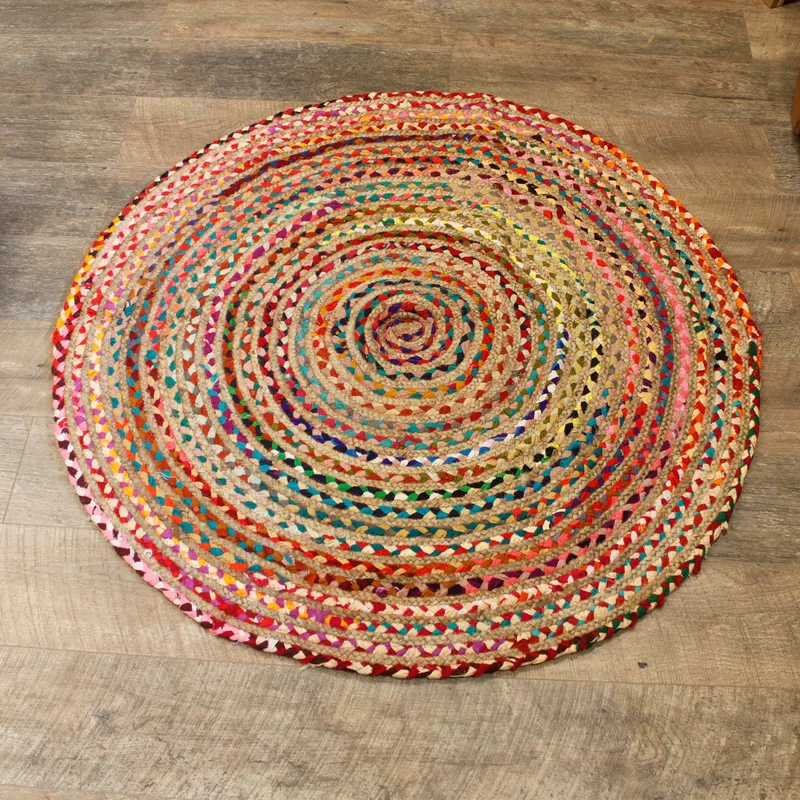 Round Jute and Recycled Cotton Rug 120 cm — foto 2