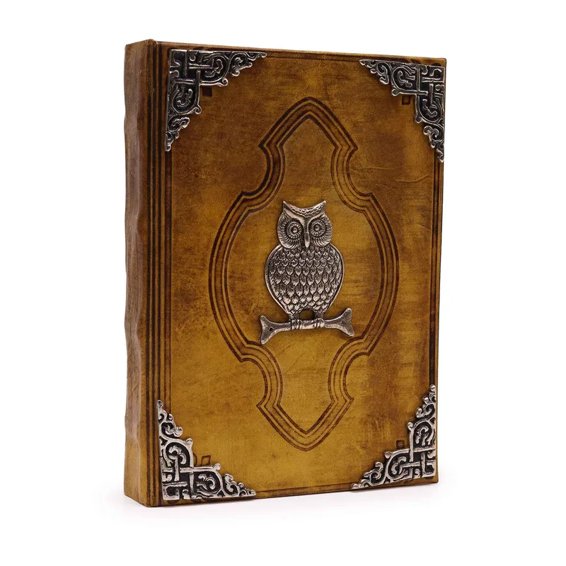 Heafty Coffee Tan Book Zinc Owl Decor 200 Deckle Edges Pages 26x18cm