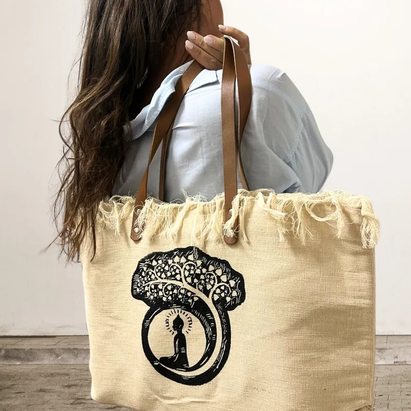 Naturale Tote Bag Leather Handle Buddha