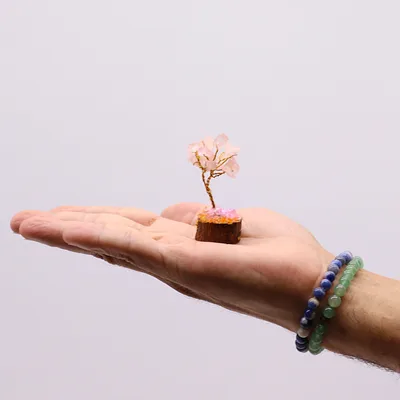 Mini Gemstone Trees On Legno Base - Rosa Quartz (15 stones) — foto 3