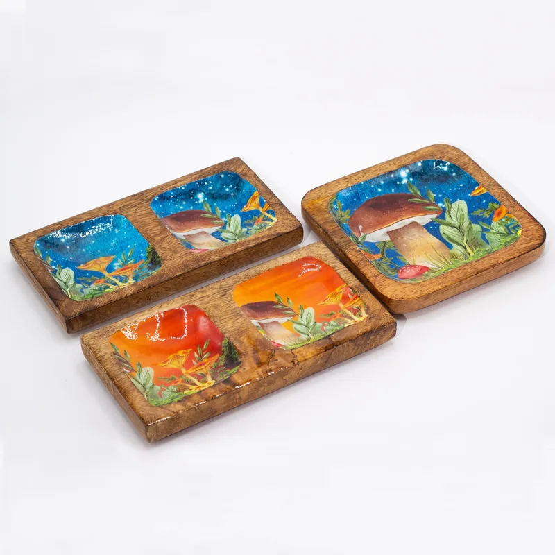 Double Trinket Tray 20x10x2.5cm Mushroom Design Teal — foto 1