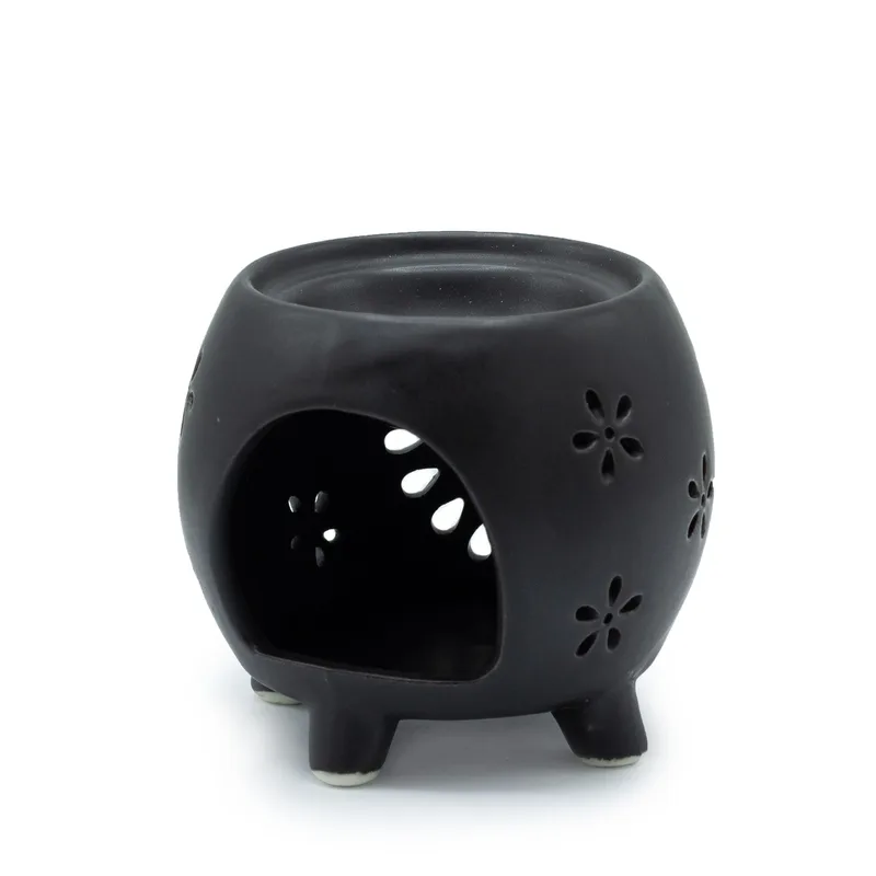 Squat Pot Olio Bruciatore Fiore Burst - Matt Nero