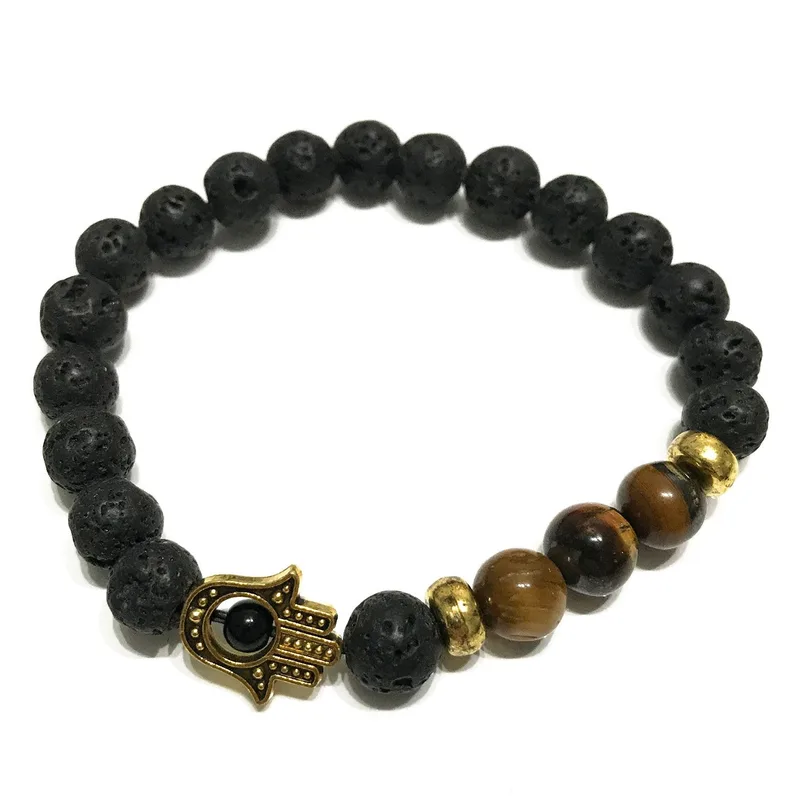 Bracciale di Pietra Lavica - Hamsa Occhio di Tigre