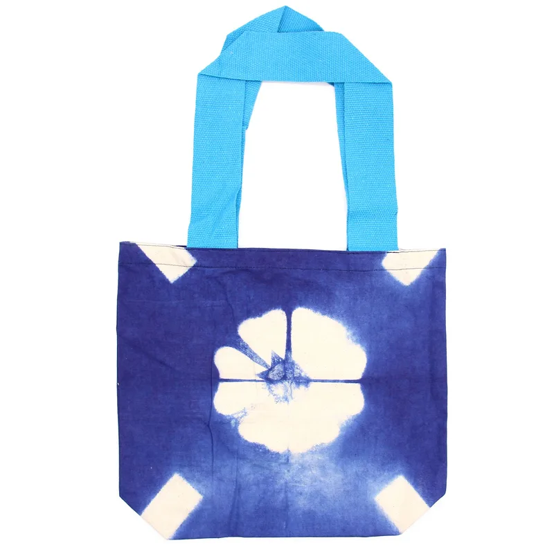 Naturale Tye-Dye Cotton Bag 38x42x12cm Blu Fiore Blu Handle