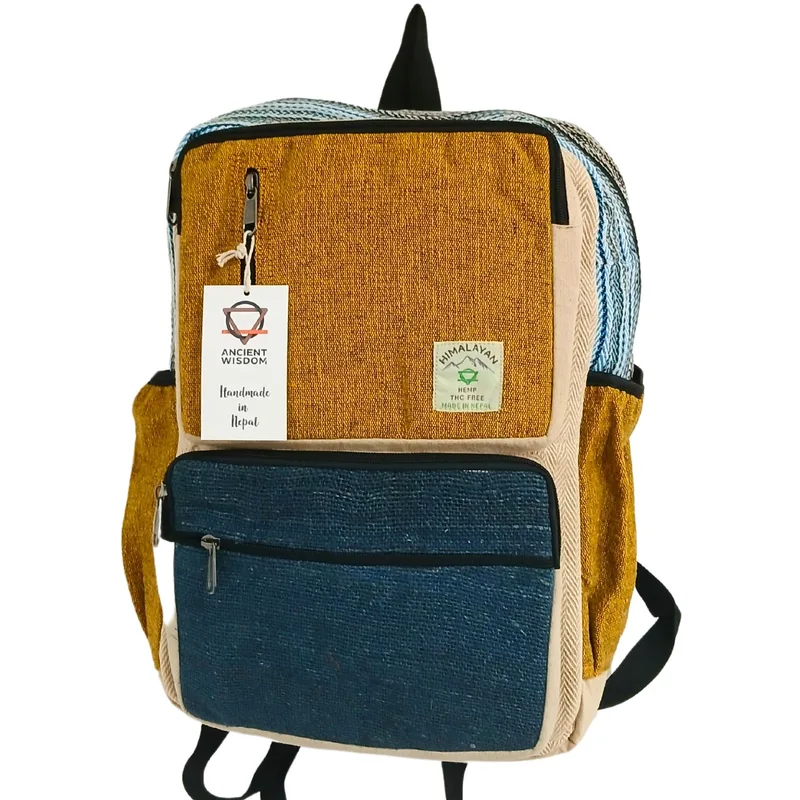 Large Boxy Hemp Backpack Teal & Tumeric