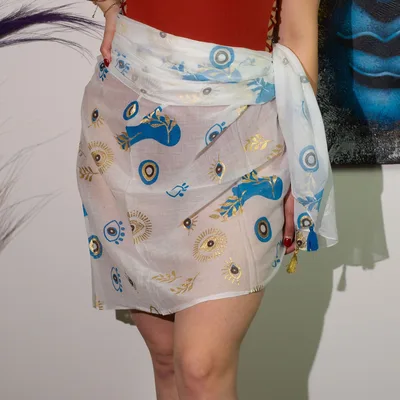 Nomad Sari On the Med Collection Pario Bianco , Blu & Oro Evil Eye Design